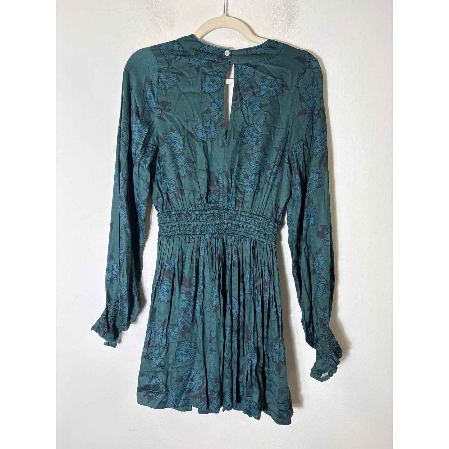 Omika Deep Green Floral Long Sleeve Knee Length Dress Sz XS
