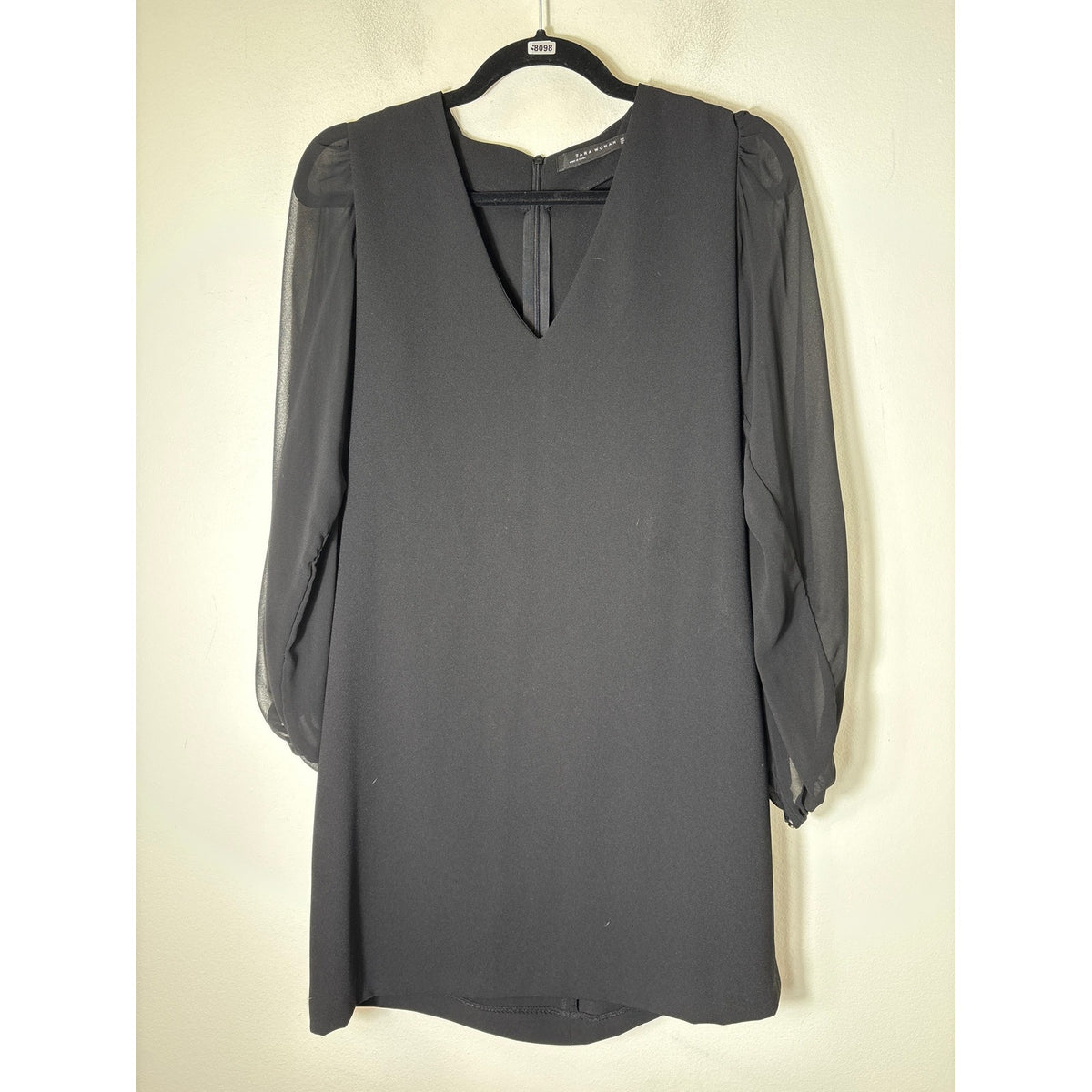 Zara Woman Black Long Sleeve Back Zip Mini Shift Dress Sz S