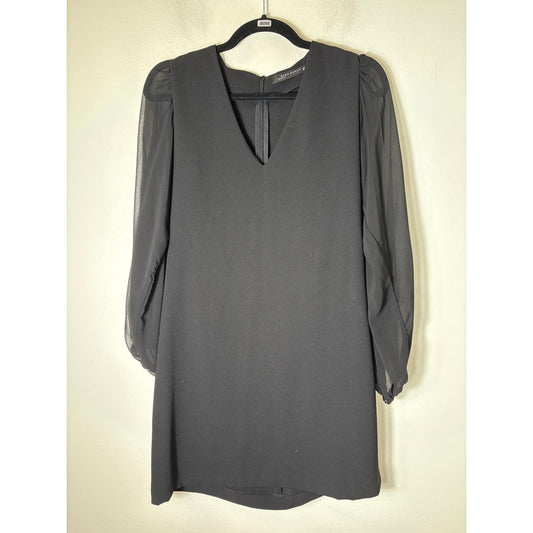 Zara Woman Black Long Sleeve Back Zip Mini Shift Dress Sz S
