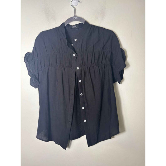 FASHION Black Flutter Sleeve Button Up Shirt Sz S