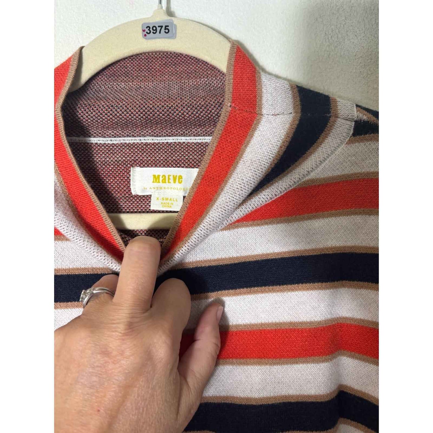 Maeve Orange and Navy Stripe Long Sleeve Mock Neck Sweater Sz XS