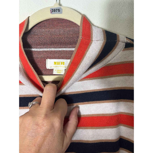 Maeve Orange and Navy Stripe Long Sleeve Mock Neck Sweater Sz XS