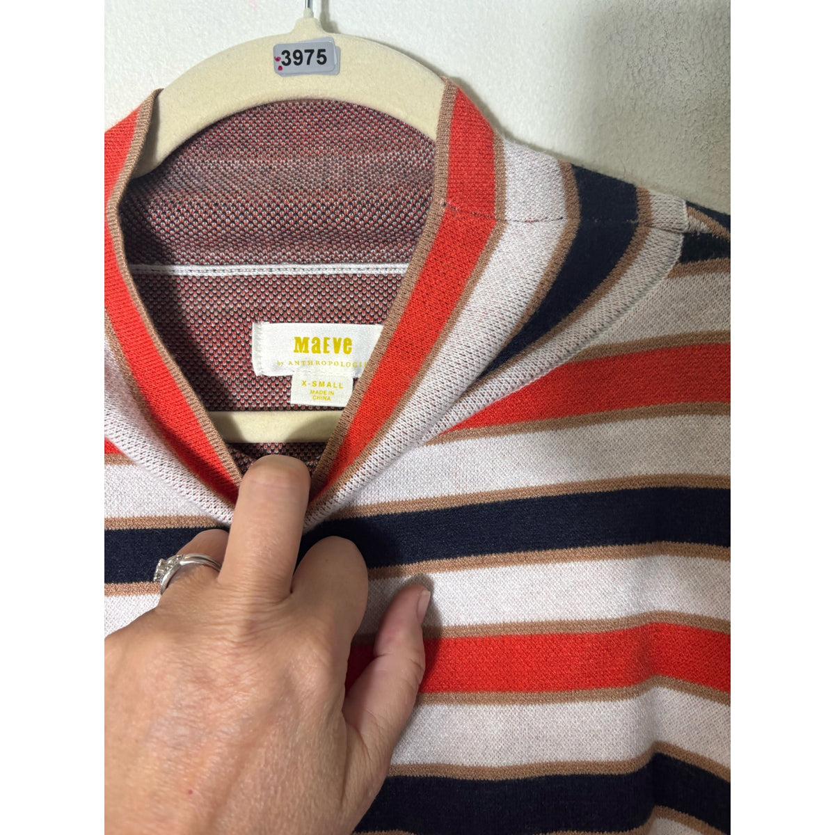 Maeve Orange and Navy Stripe Long Sleeve Mock Neck Sweater Sz XS