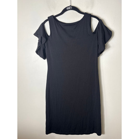 Susana Monaco Black Cold Shoulder Midi Sheath Dress Sz S