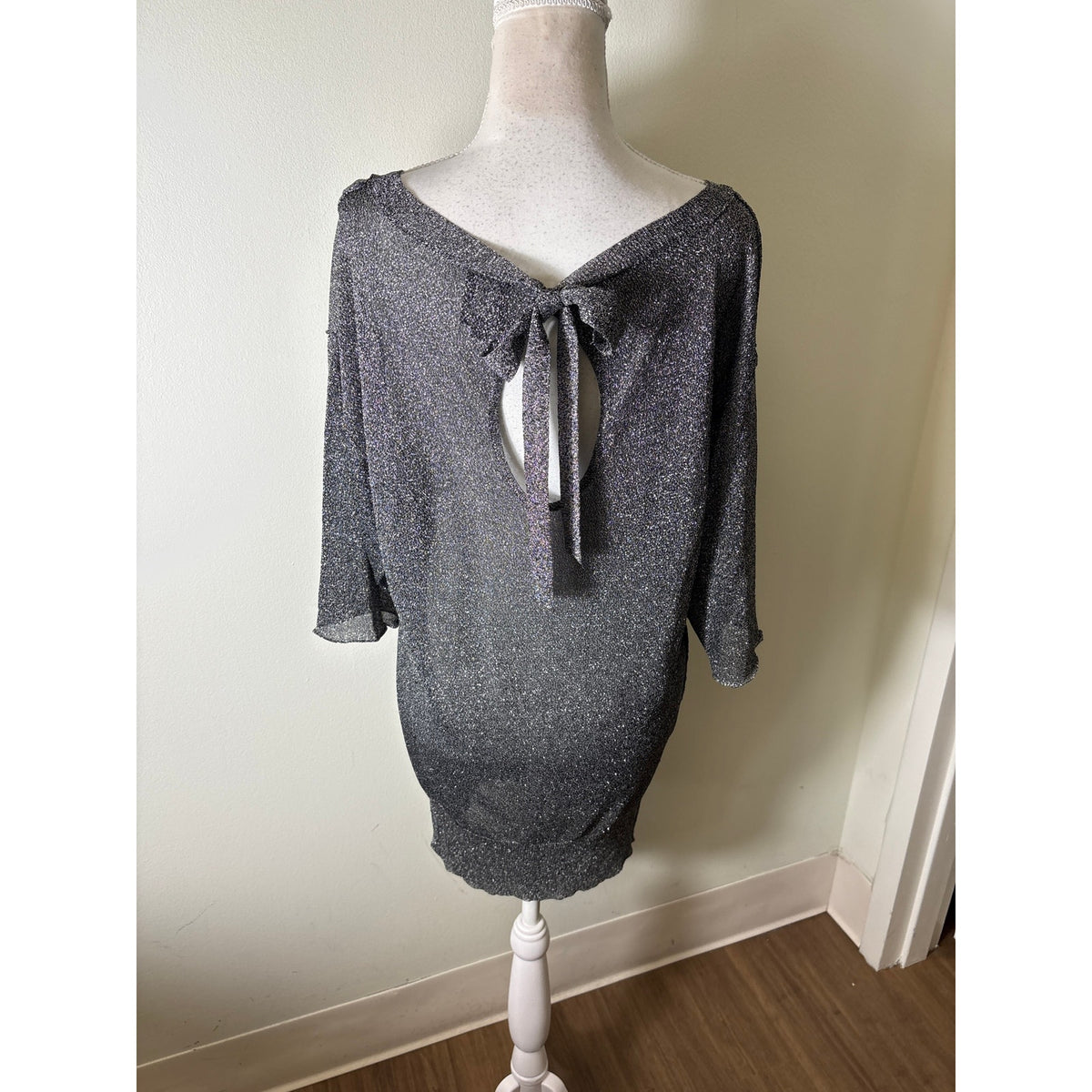 Ella Moss Black/Silver Metallic Short Sleeve Top Sz S