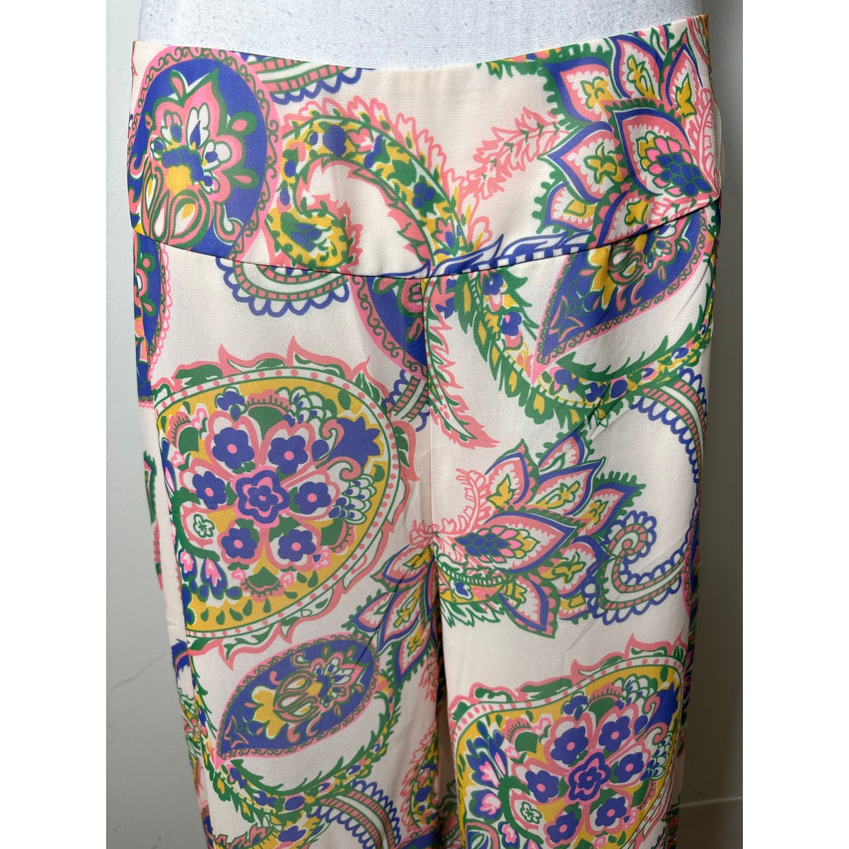 Julie Brown NY Off White Paisley Back Zip Wide Leg Pants Sz 10