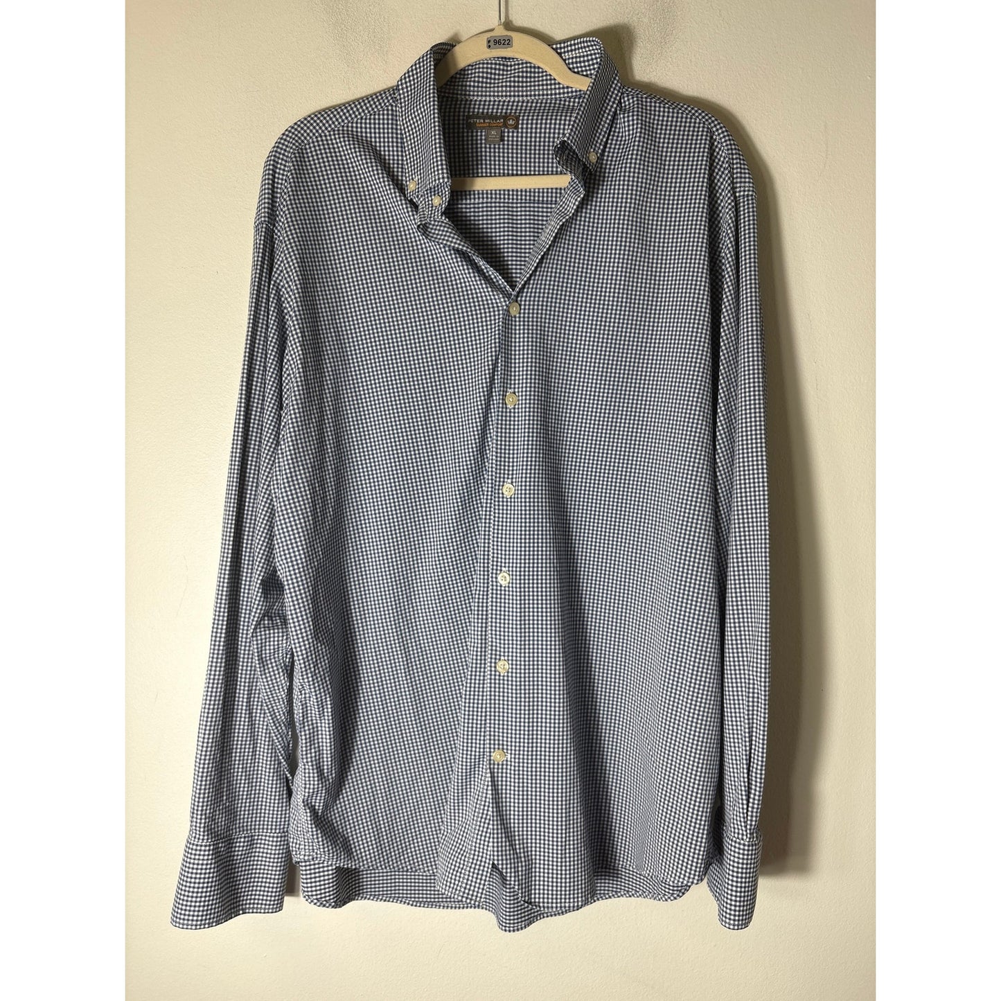 Peter Millar Blue White Check Long sleeve Button Up Shirt Sz XL