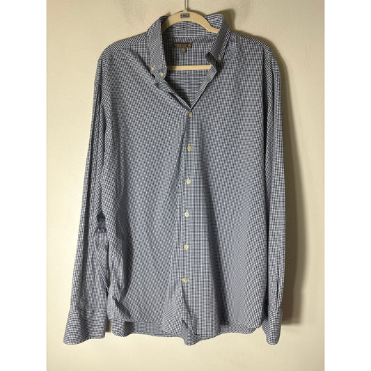 Peter Millar Blue White Check Long sleeve Button Up Shirt Sz XL