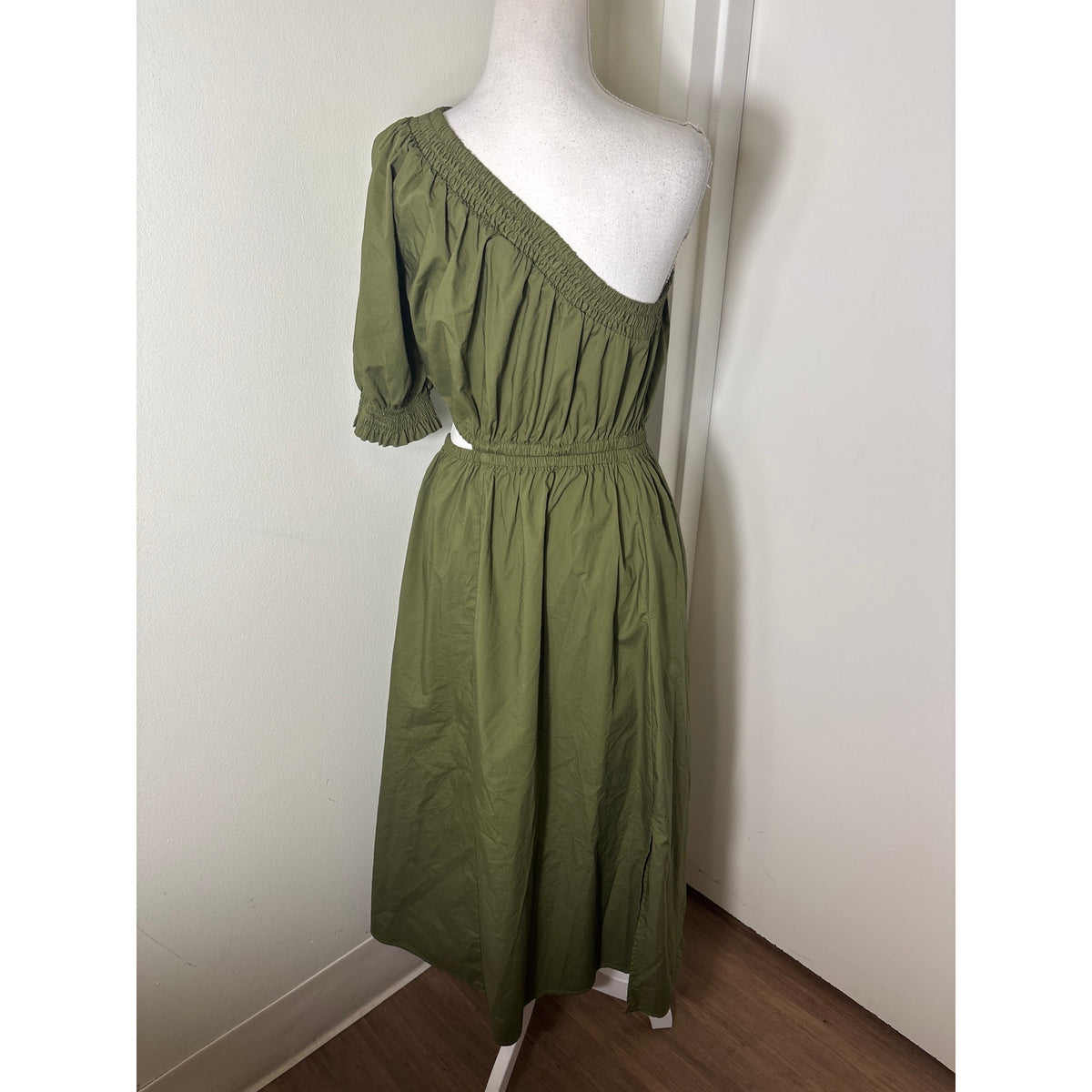 Who What Wear Olive Green One Shoulder Maxi Dress sz S