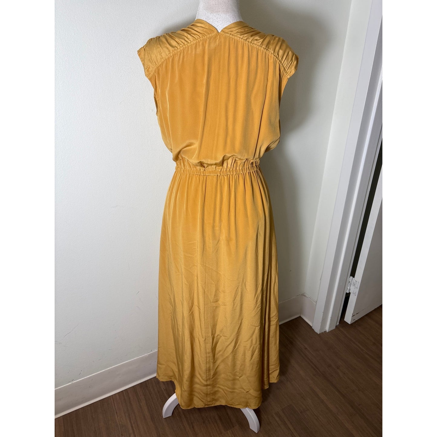 Billy Reid Gold Cap Sleeve V-Neck Silk Maxi Dress Sz S
