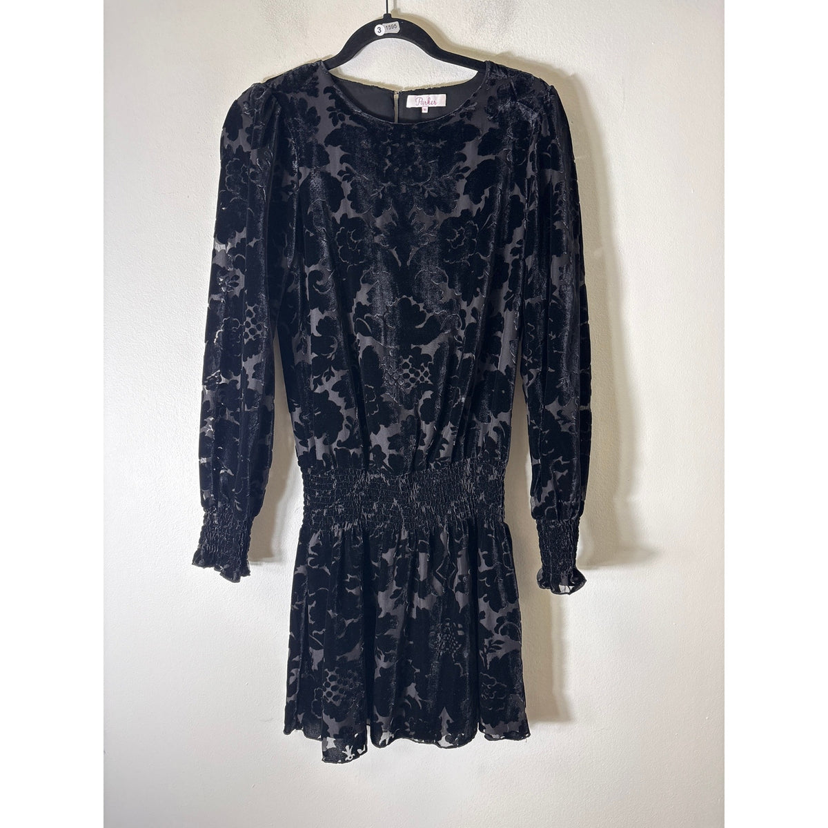 Parker Black Floral Sheer Burned Velvet Mini Dress Sz XS