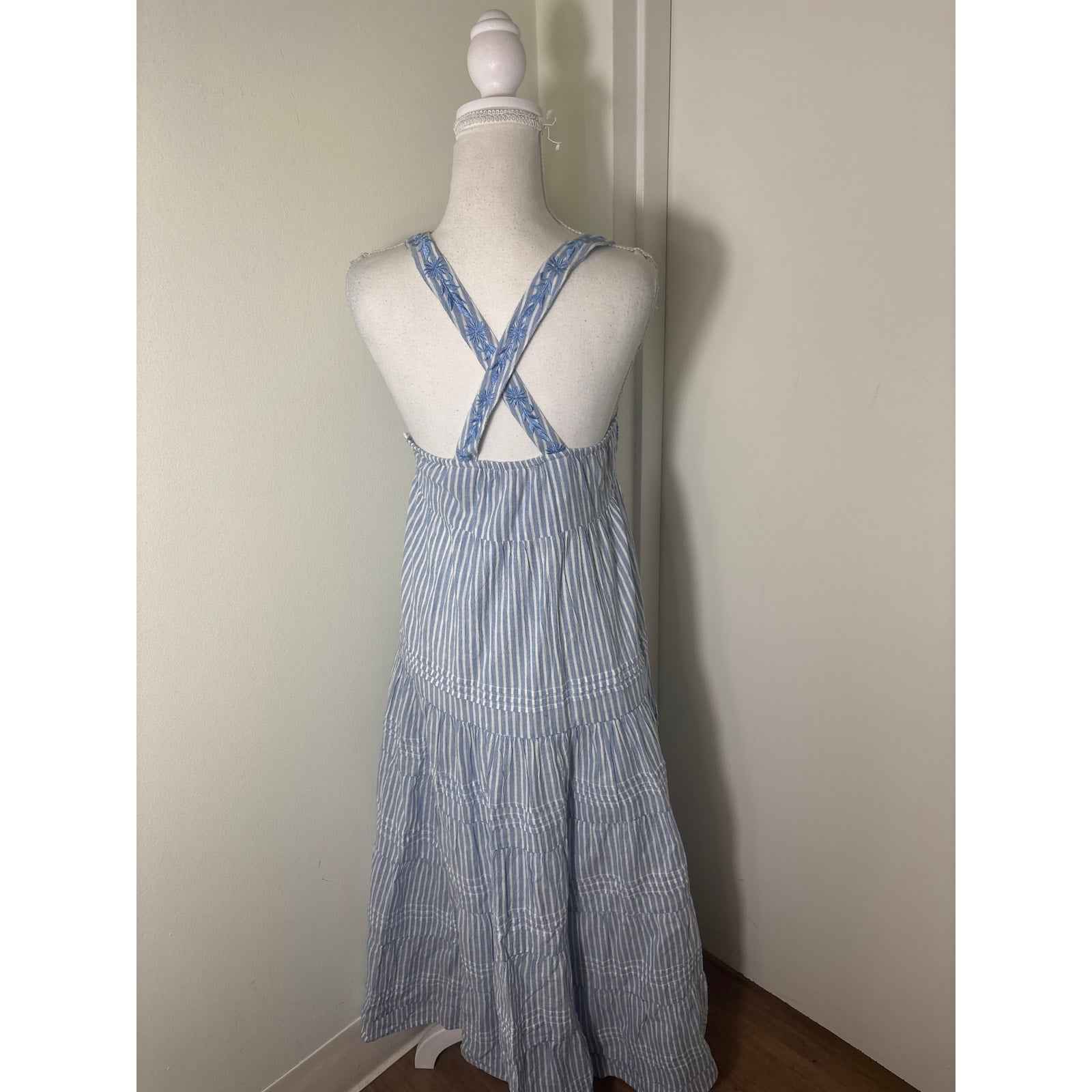 Ro's Garden Blue and White Stripe Cotton Side Zip Maxi Dress Sz