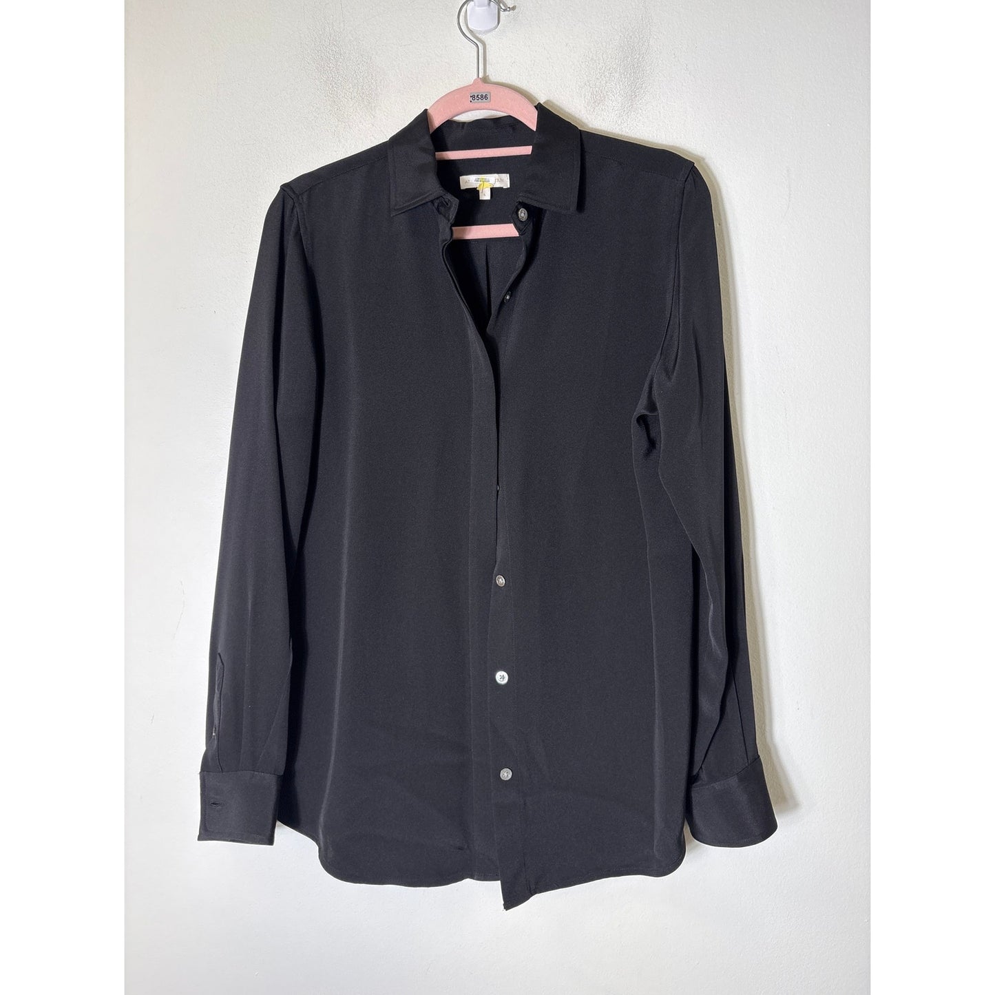 Ann Mashburn Black Silk Button Up Long Sleeve Blouse Sz L