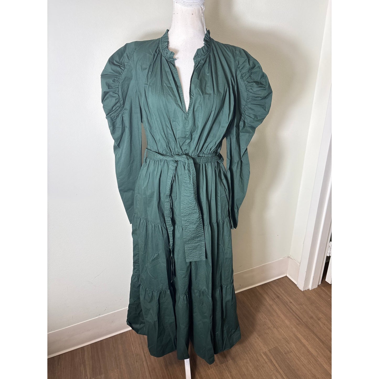 Anna Cate Forest Green Long Sleeve Cotton Maxi Dress Sz L