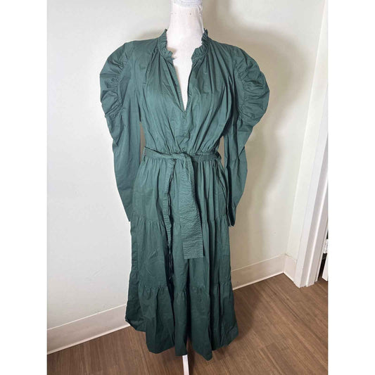 Anna Cate Forest Green Long Sleeve Cotton Maxi Dress Sz L