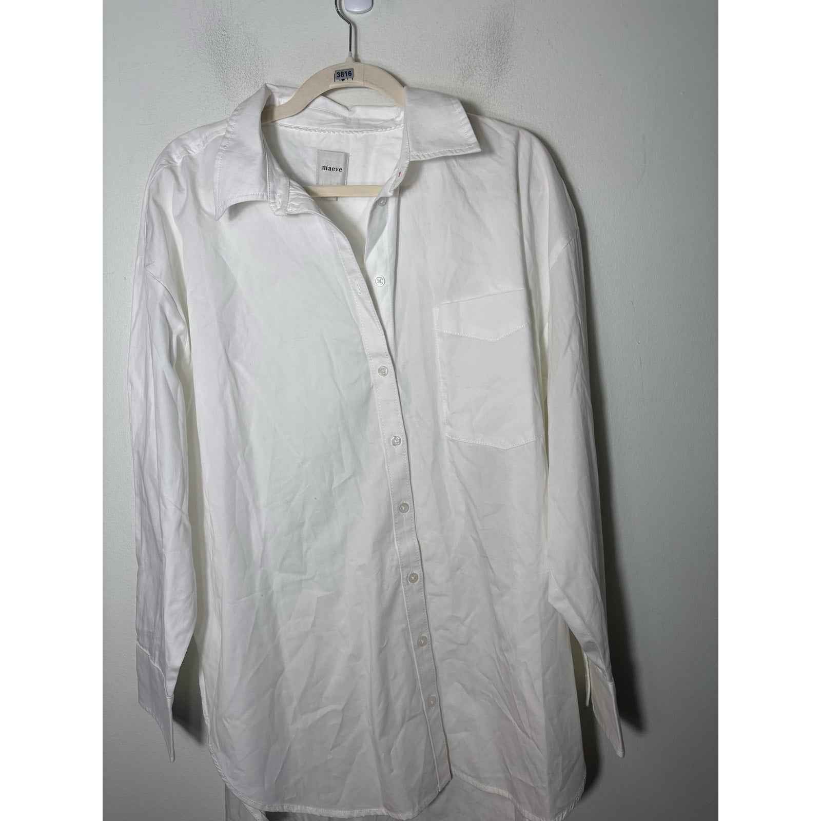 Maeve White Long Sleeve Button Up Cotton Shirt Sz L