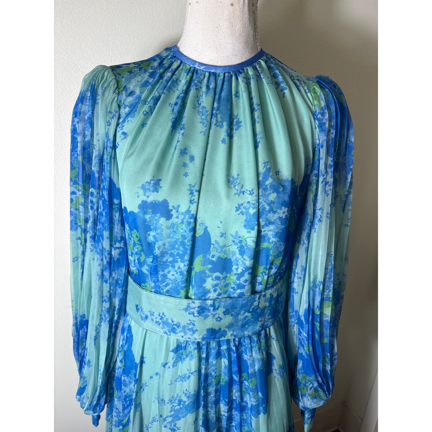 Teri Jon Blue and Green Chiffon Flowy Gown Sz 8