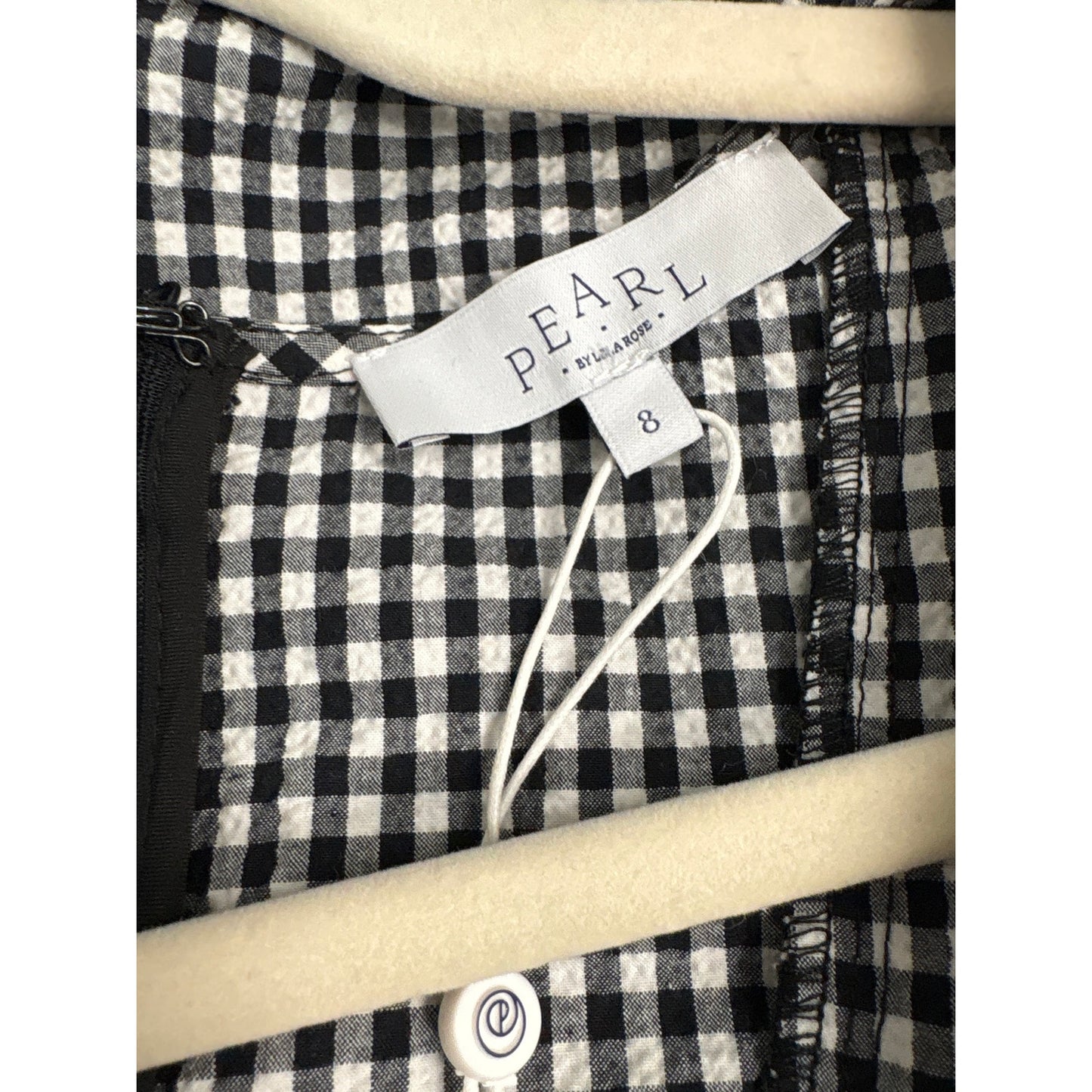 Pearl by Lela Rose Black and White Check  Flutter Sleeve Peplum Top Sz 8