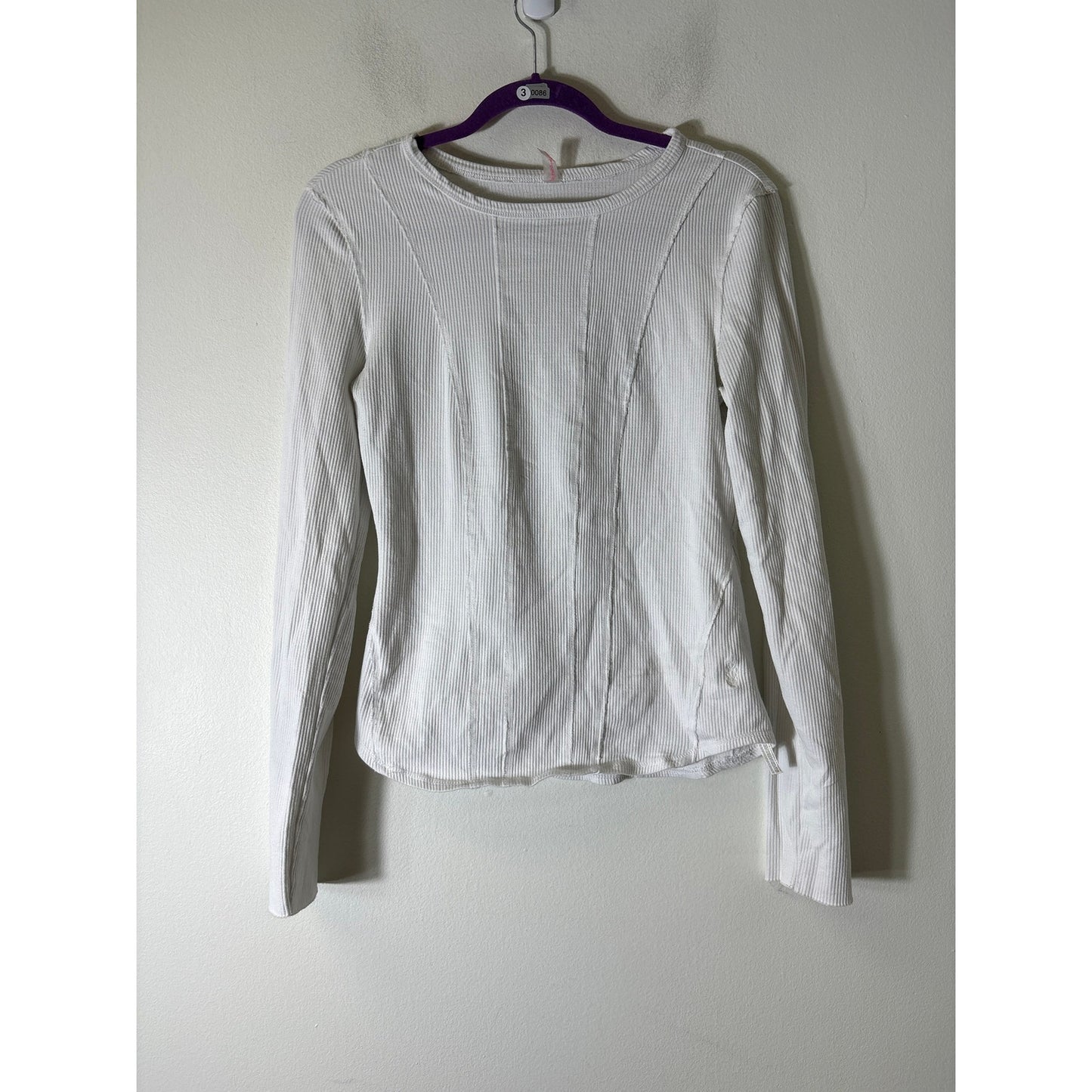 Free People Movement White Long Sleeve Ribbed Shirt Sz L
