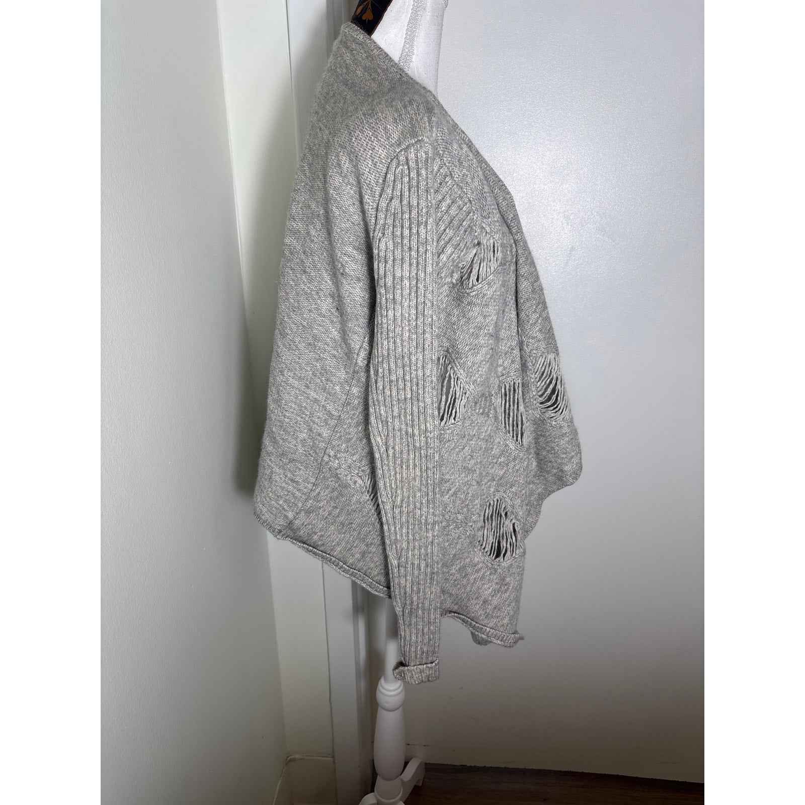 Jamison Gray Long Sleeve Wool Cashmere Open Cardigan Sweater Sz S