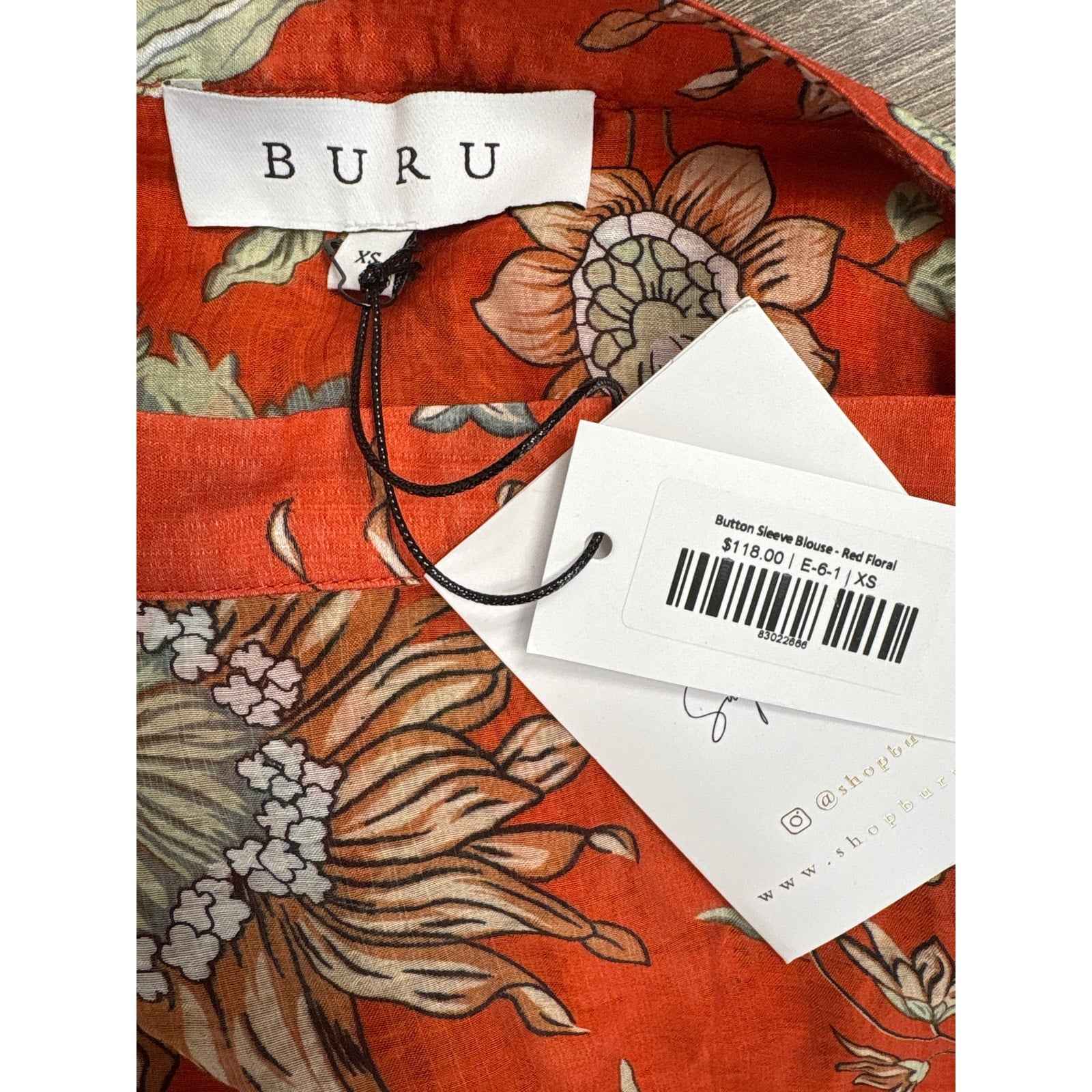 NWT Buru Orange Floral Button Sleeve Blouse and Mini Skirt Set Sz xs&xl