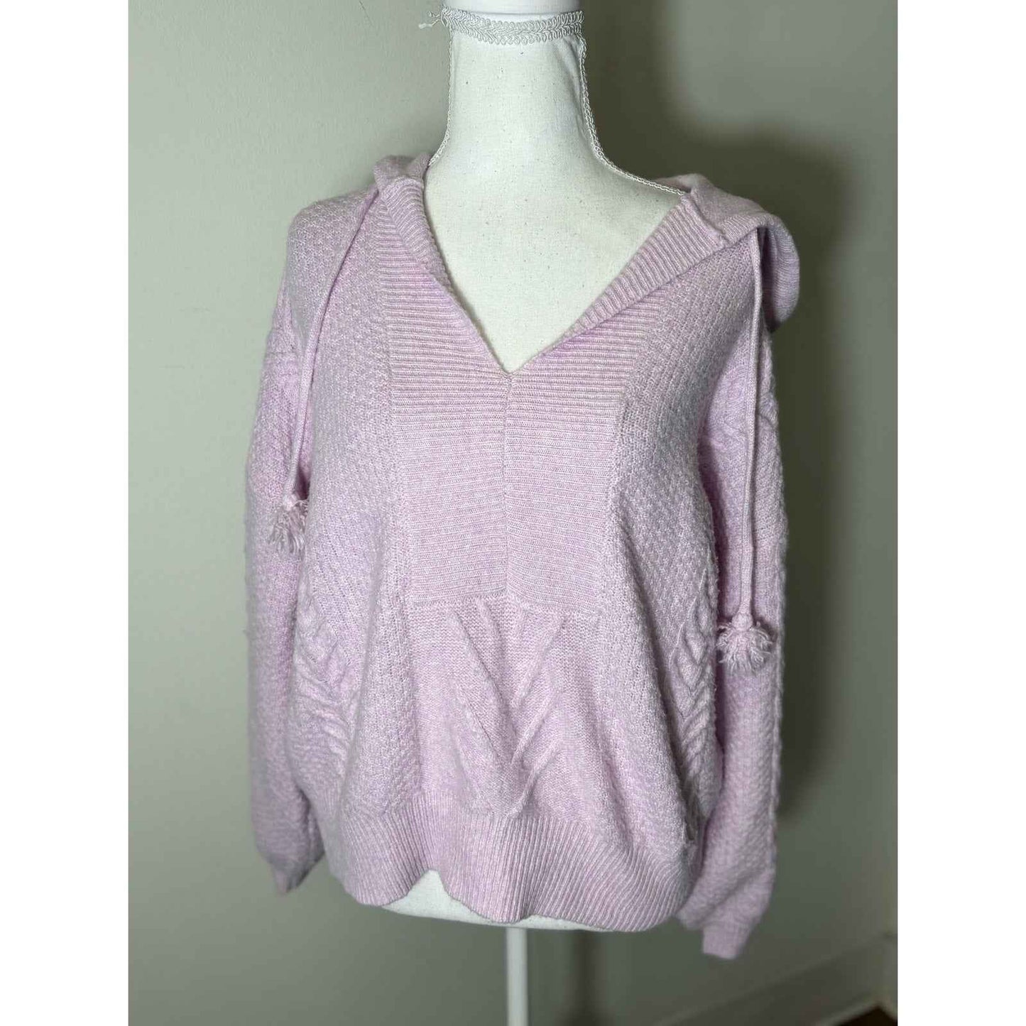 Central Park West Lillac Pullover Cable Sweater Hoodie Sz M