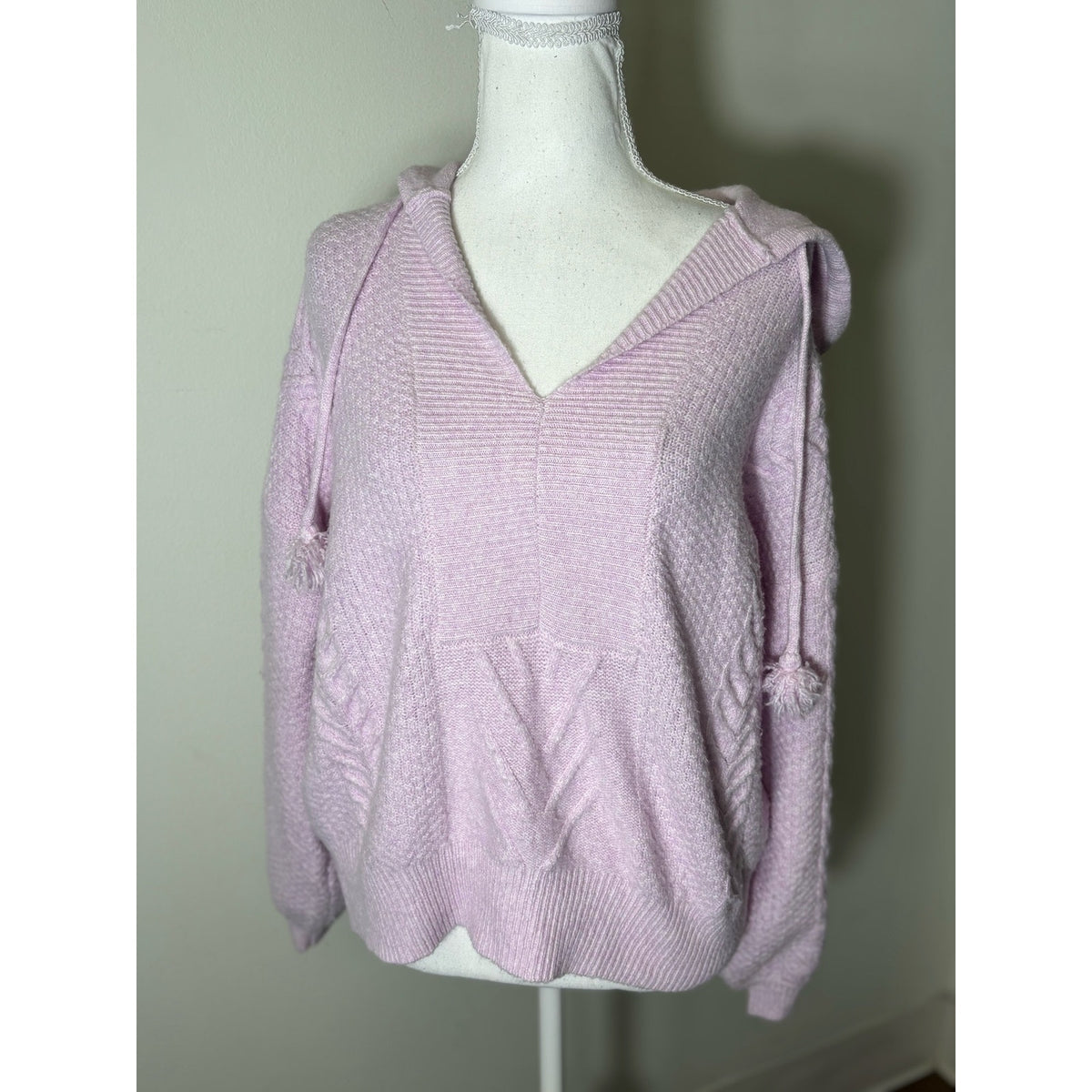 Central Park West Lillac Pullover Cable Sweater Hoodie Sz M