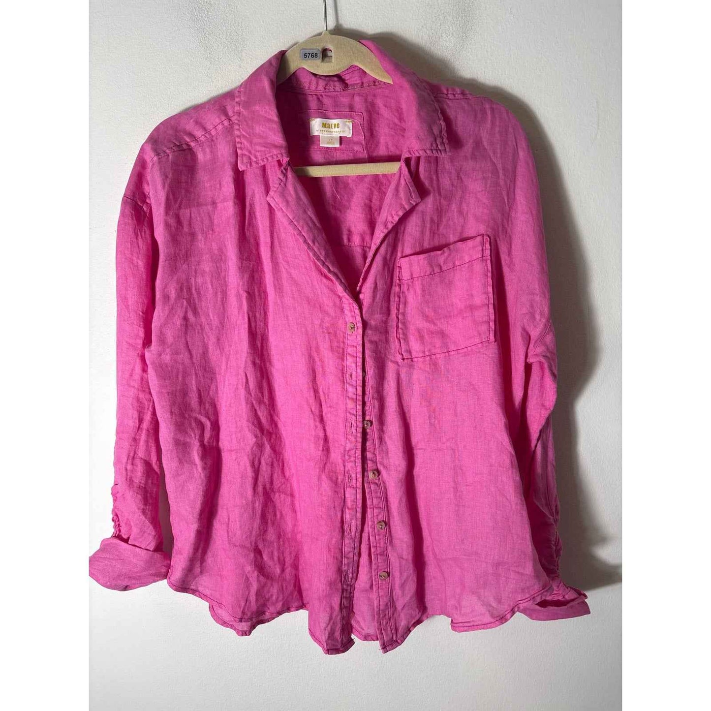 Maeve Hot Pink Long Sleeve Linen Button Up Shirt Sz L/P