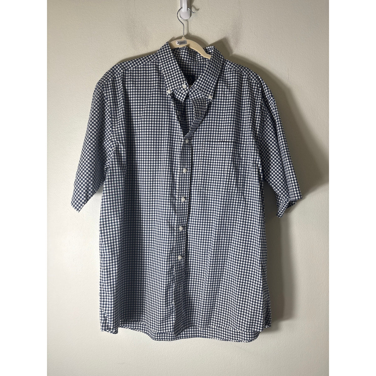 Jos A. Bank Blue and White Gingham Short Sleeve Button Up Shirt Sz XL
