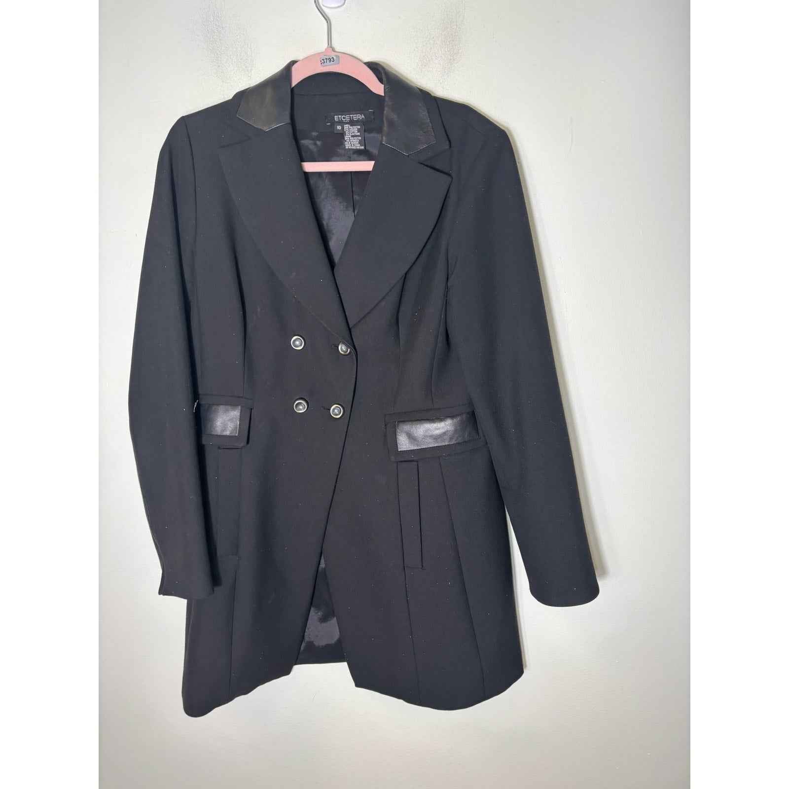Etcetera Black with Leather Trim Blazer Sz 10