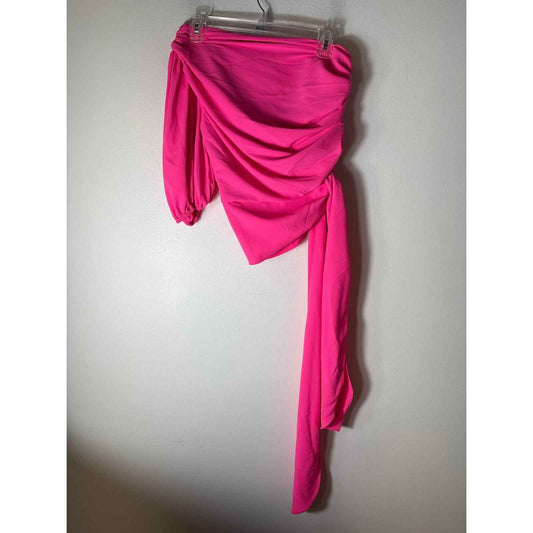 Amanda Uprichard Neon Pink One Shoulder 3/4 Sleeve Top Sz S