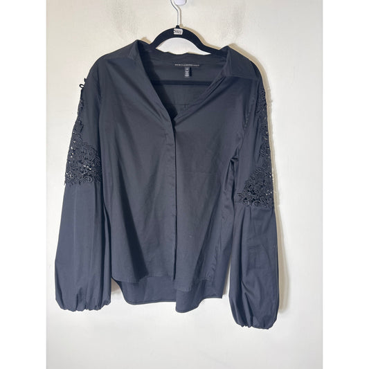 White House Black Market Black Long Sleeve Button Up Shirt Sz 10