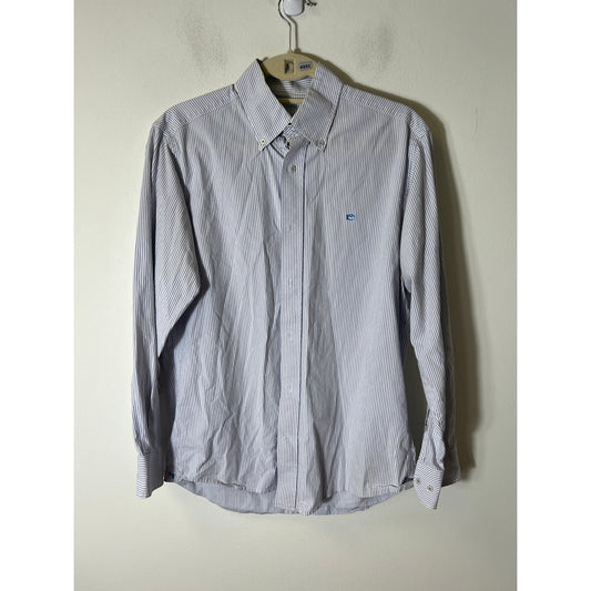 Southern Tide Mens Blue and White Striped Long Sleeve Button Down Shirt Sz M