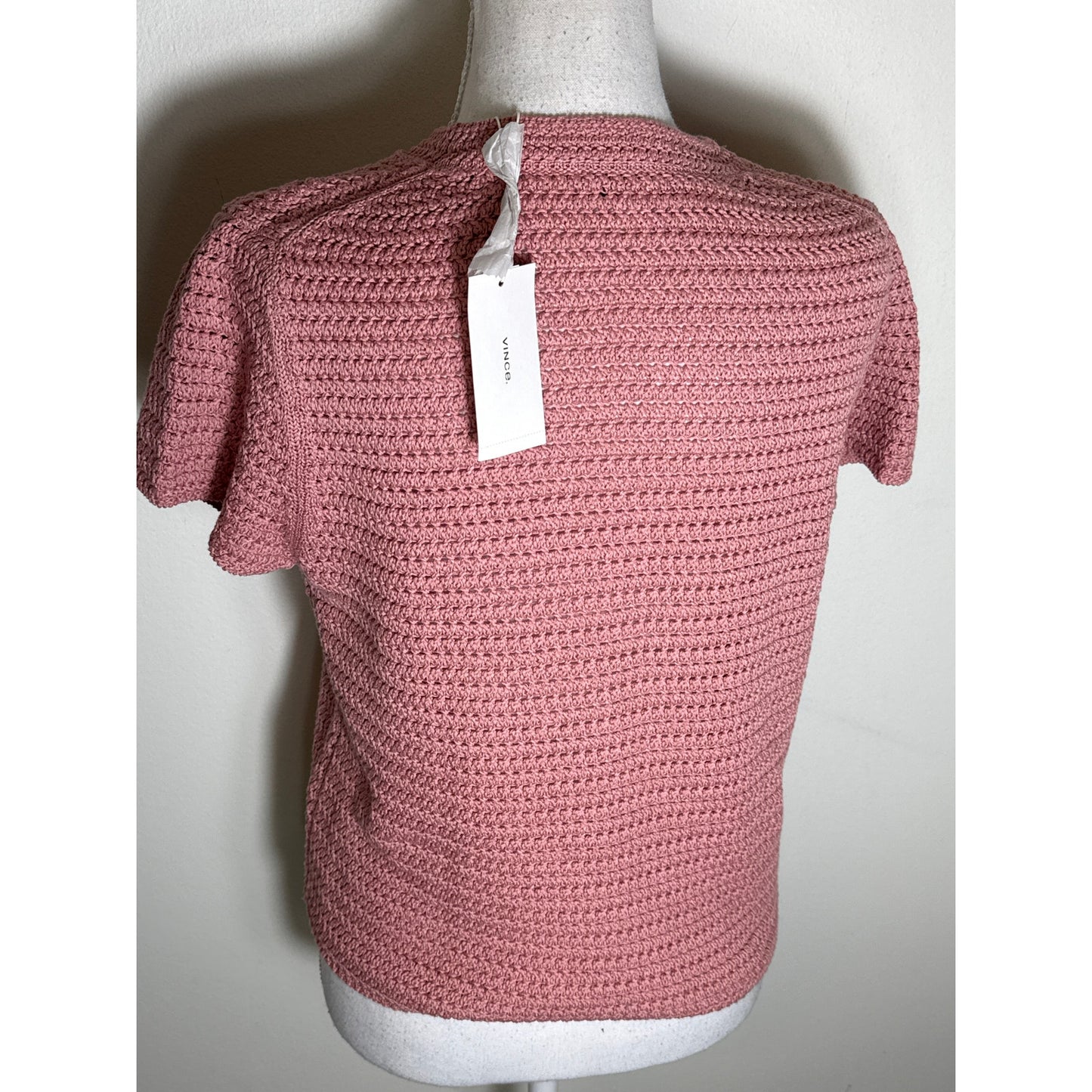 NWT Vince Pink Short Sleeve Knit Sweater Top Sz M
