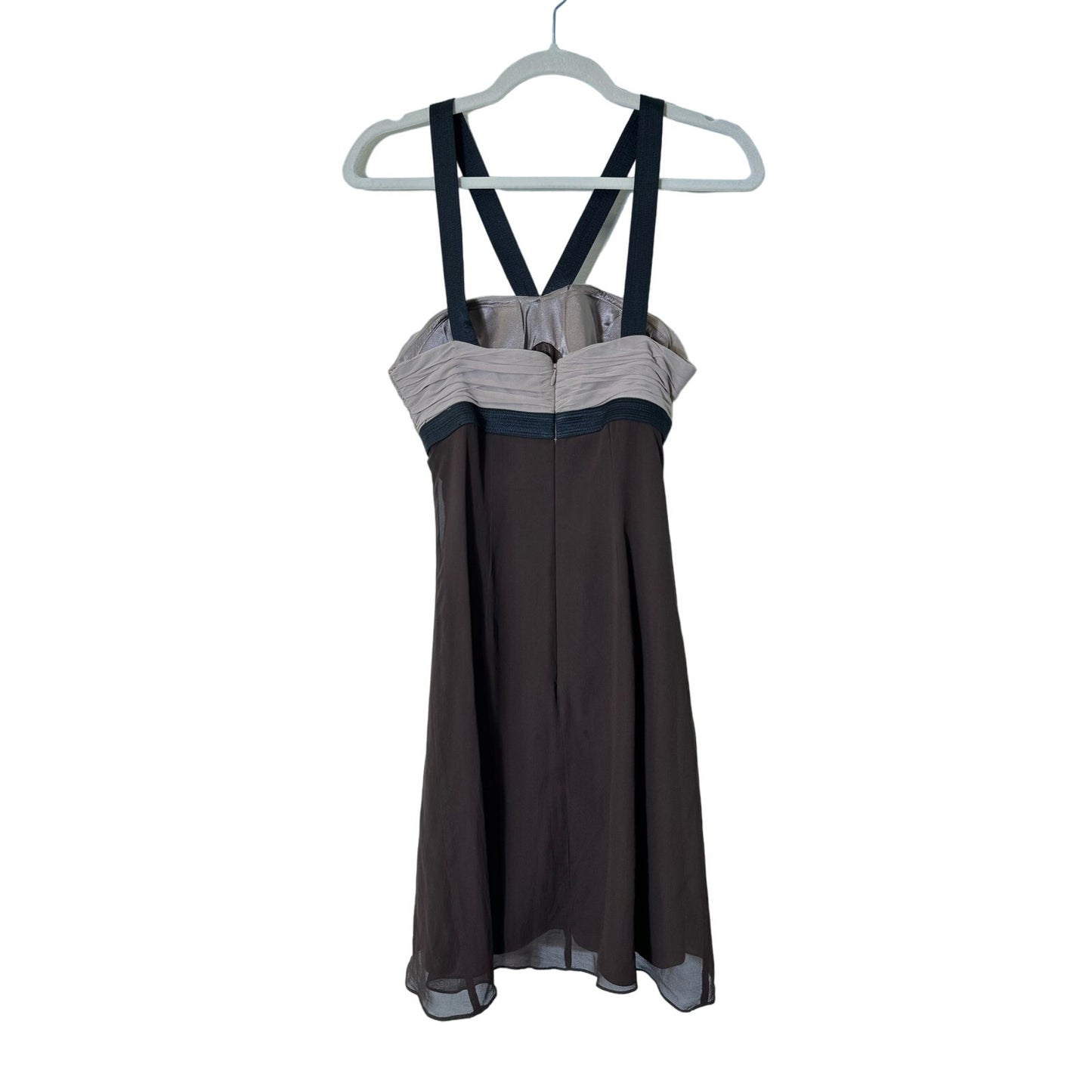 Democracy Brown Silk Colorblock Halter Cocktail Dress Sz 2