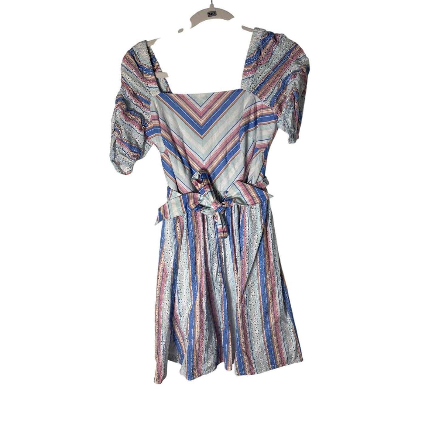 Shonshanna Multicolor Stripe Eyelet Cotton Dress. Ties at the Waist Sz 2