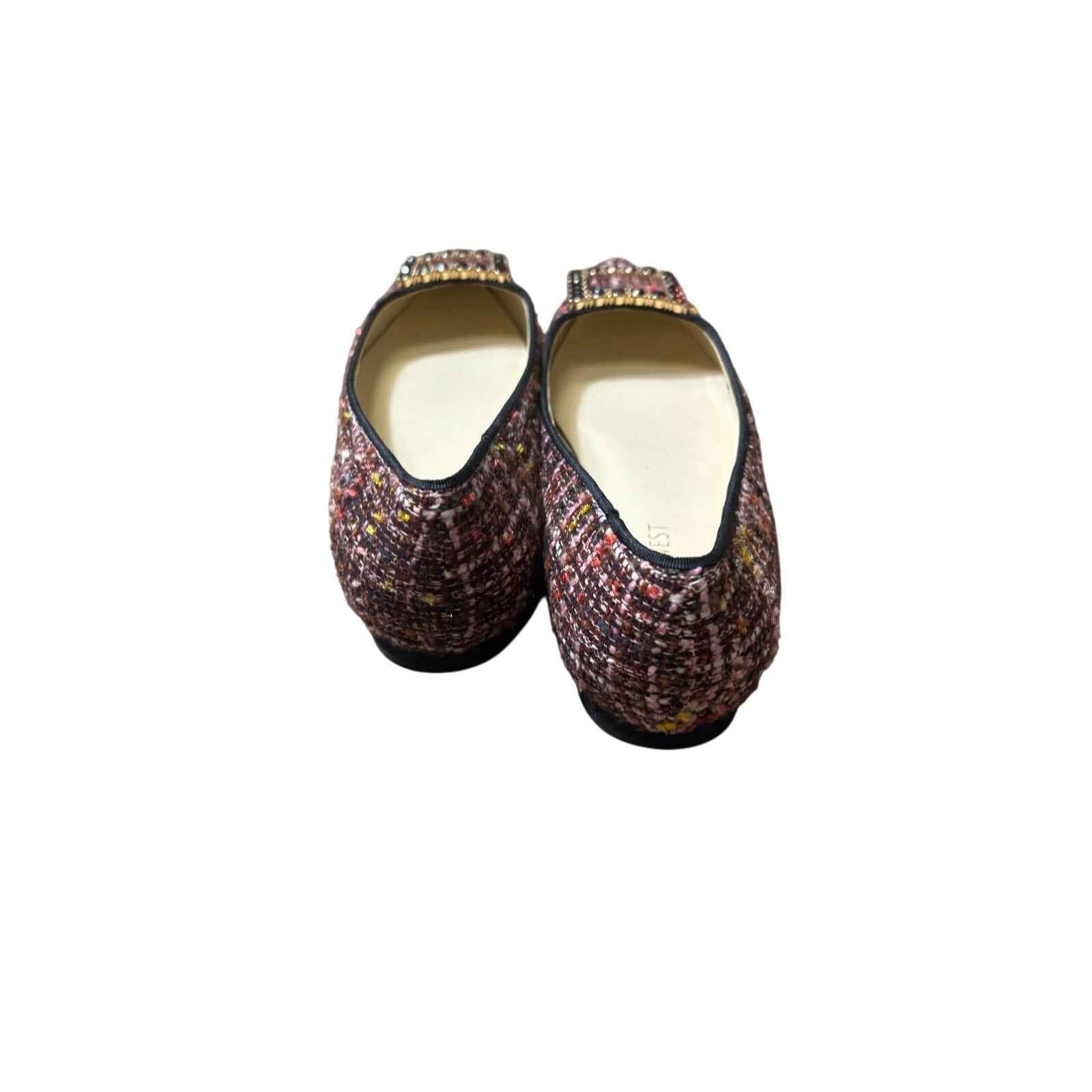 Nine West Red Tweed Jeweled Flat Sz 8.5