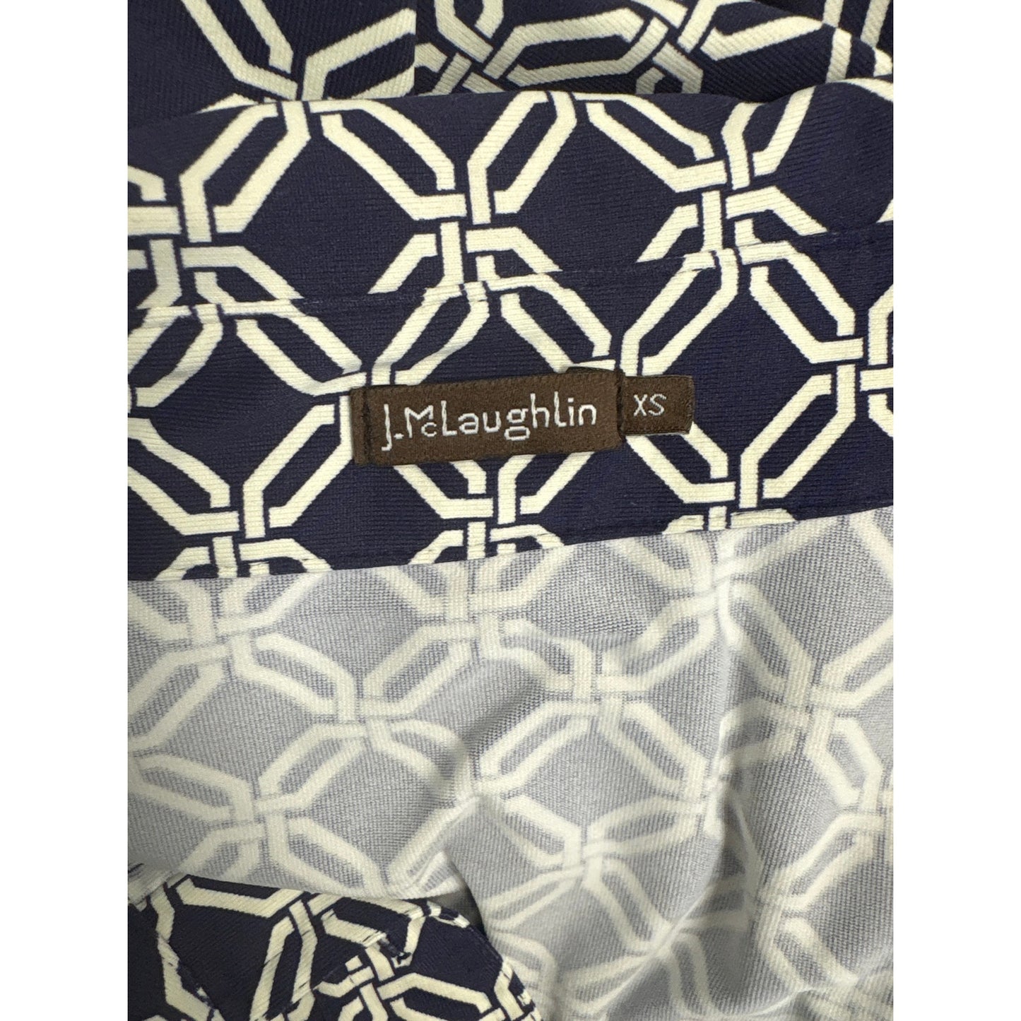 J. McLaughlin Dark Blue White Bamboo Long Sleeve Knee Length Dress Sz XS