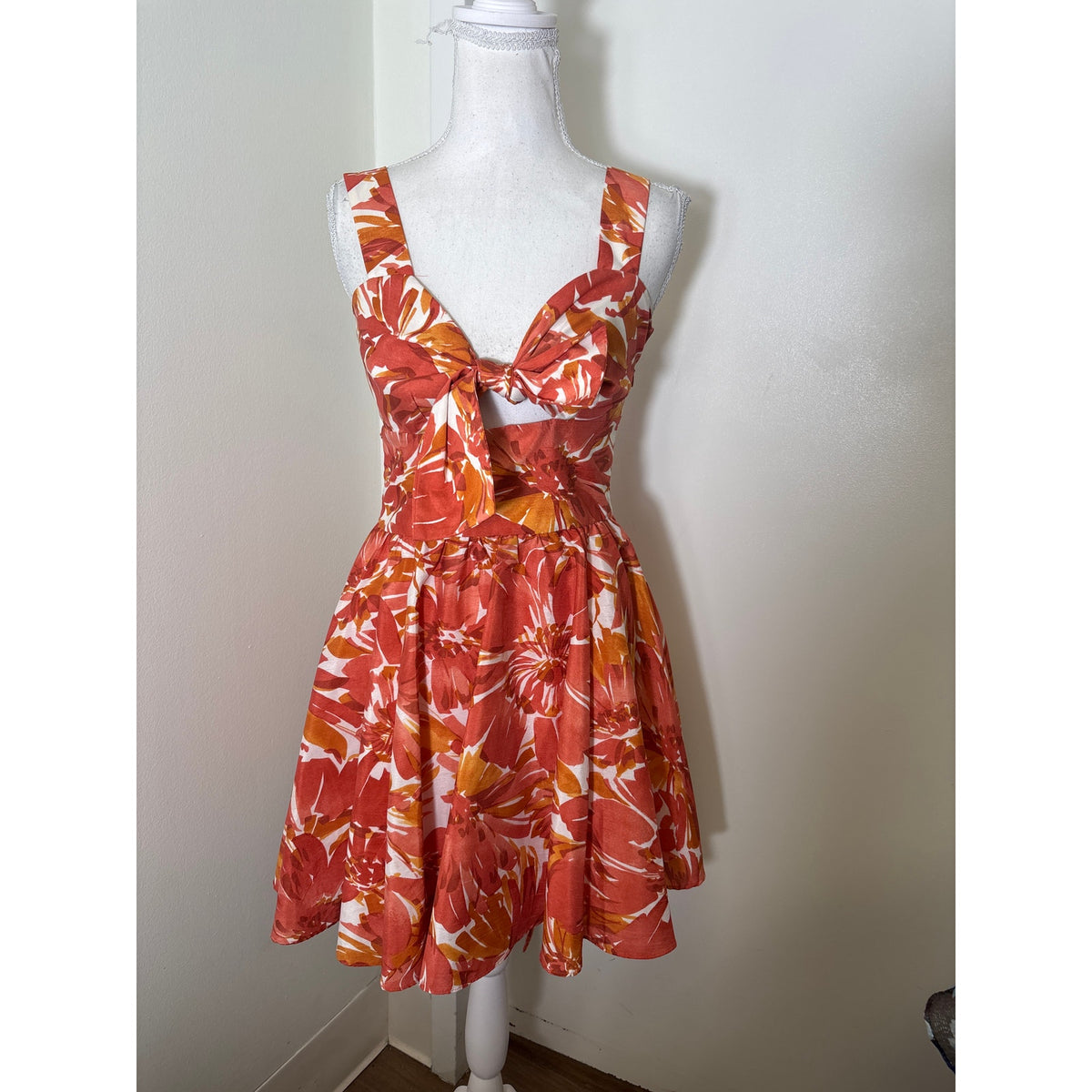 Alexis Pink Orange Floral Sleeveless Summer Mini Dress with Tie Back Sz 0