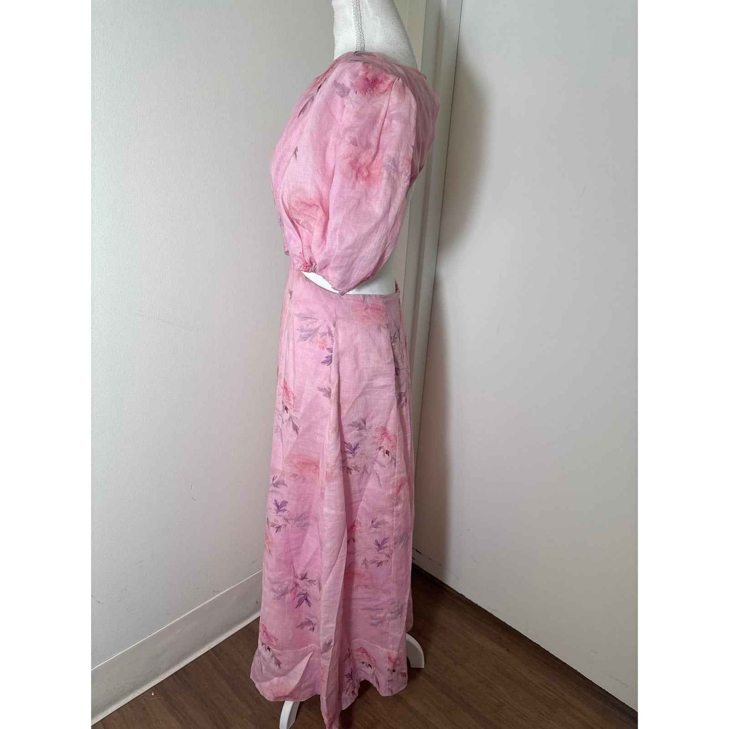 Bardot Pink Floral Backless Floor Length Dress Sz 4