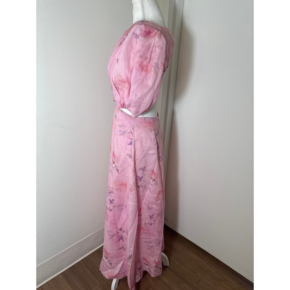 Bardot Pink Floral Backless Floor Length Dress Sz 4