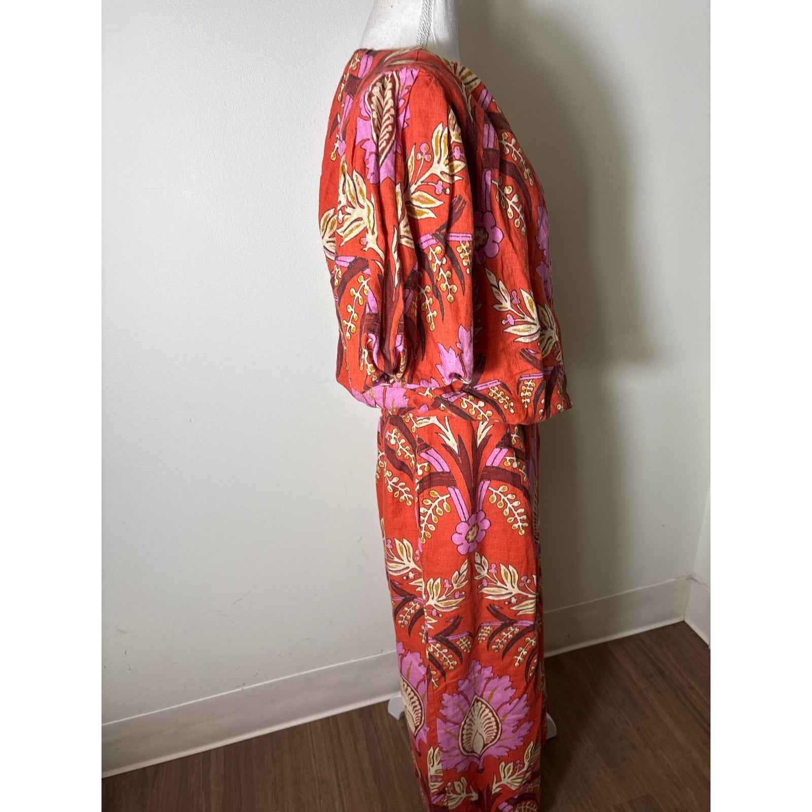 Sundance Dark Orange Purple Puff Sleeve Top and SKirt Set Sz M