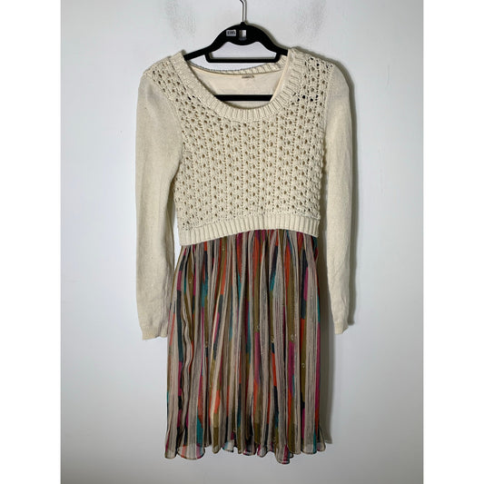 Sleeping on Snow Long Sleeve Cream Crotchet Top Below Knee Dress Sz XS