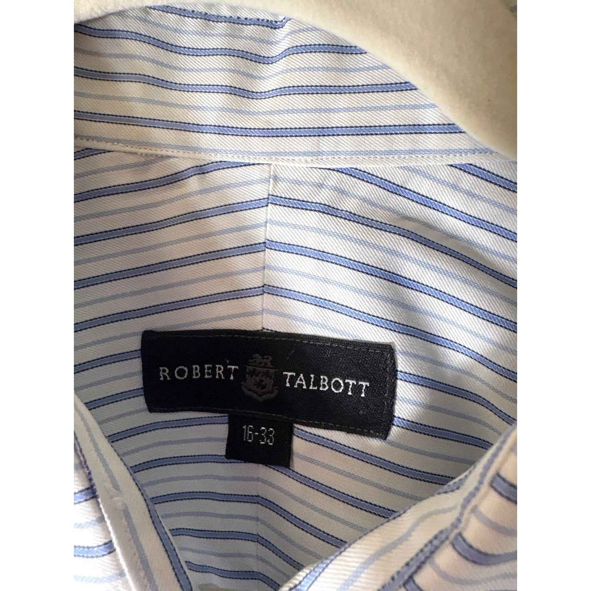 Rober Talbot Blue and White Stripe Button Up Dress Shirt Sz 16-33