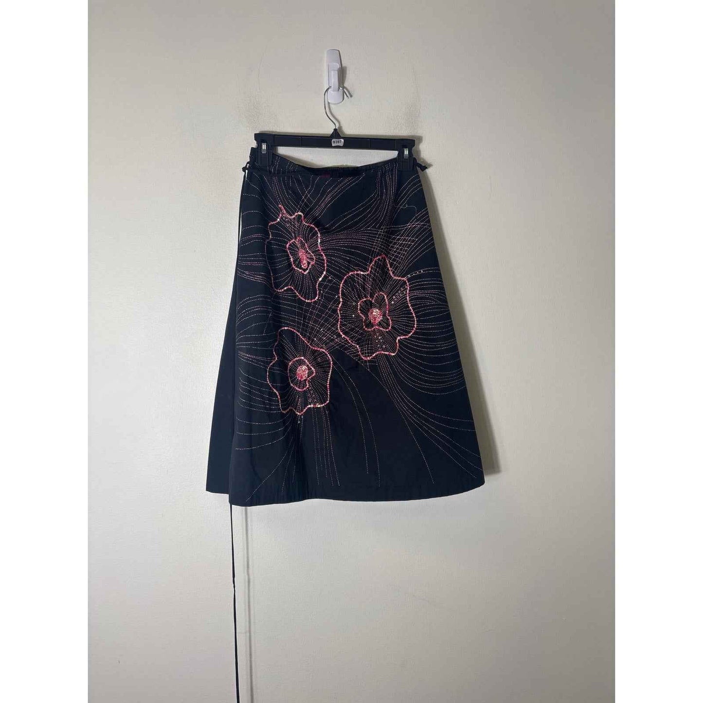 Mix Nouveau Black Pink Embroidered A-Line Knee Length Skirt Sz 10