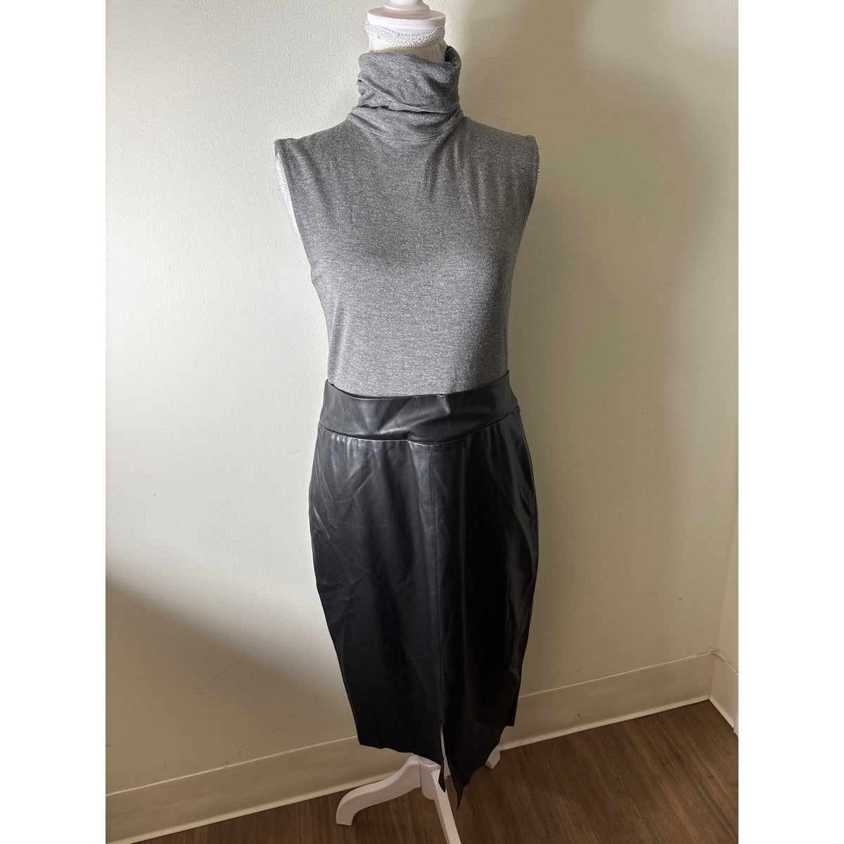 Baily/44 Black Gray Mixed Media Sleeveless Turtle Neck Dress Sz L