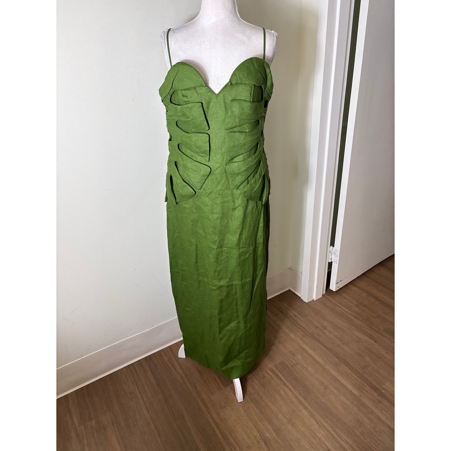 NWT Farm Rio Leafy Green Strapless "Leaf" Linen Maxi Dress Sz M
