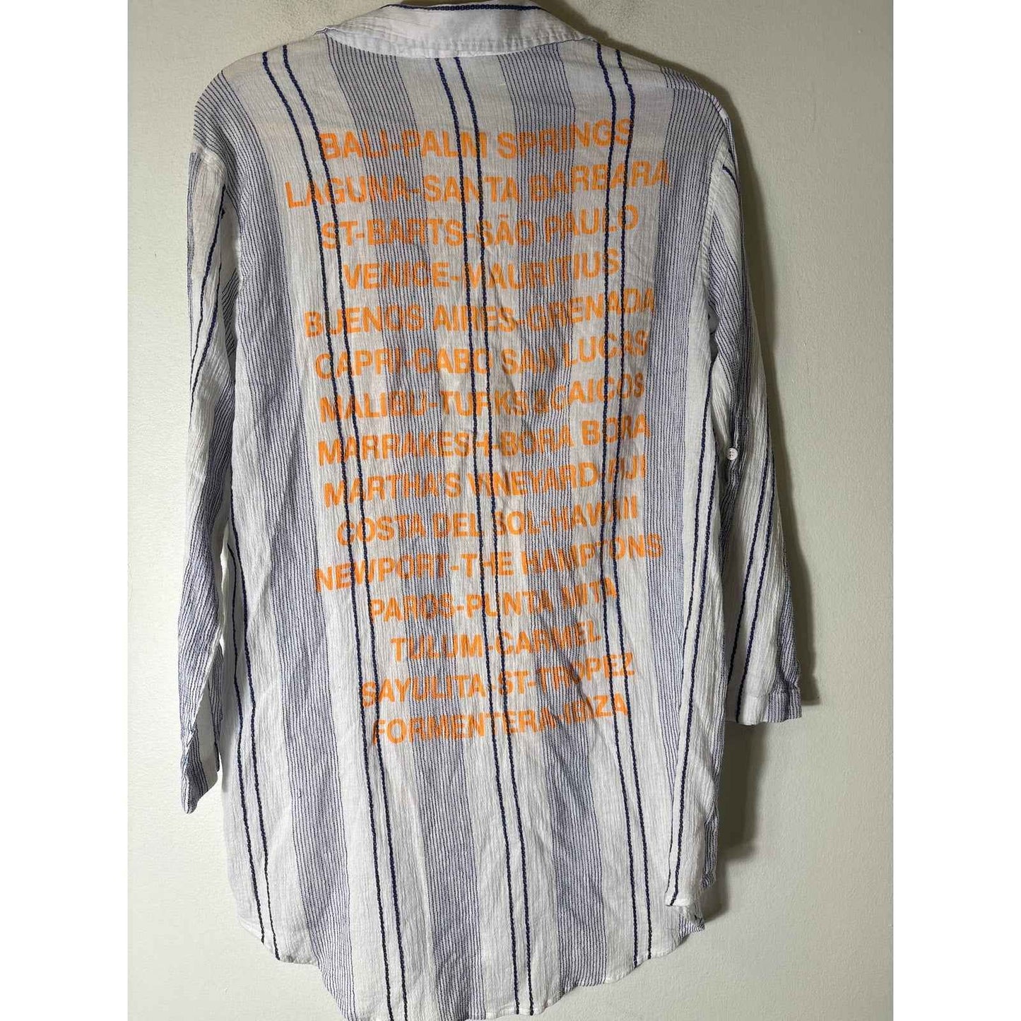 Sundry White and Blue Long Sleeve Cotton Beach Cover Up Sz 1