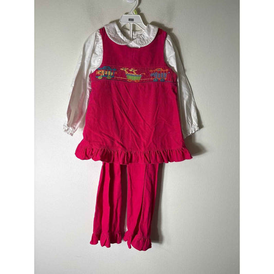 Girls Vintage Rare Edition Pink Corduroy SMocked top&pants white blouse set Sz 6
