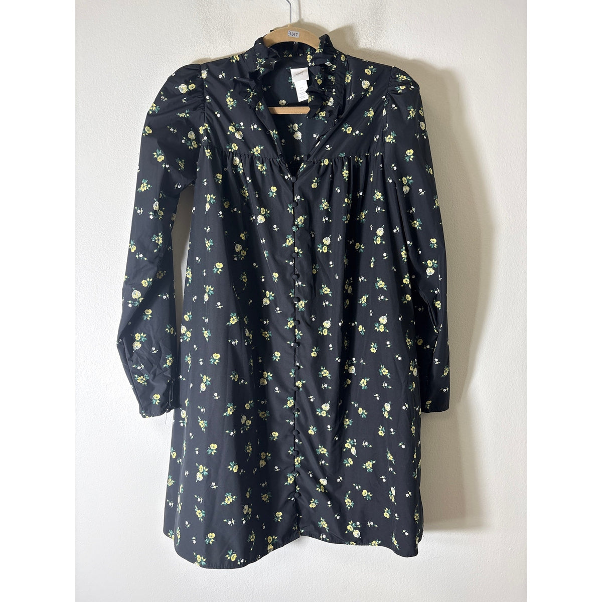 H&M Black With Yellow Flower Dress Sz S